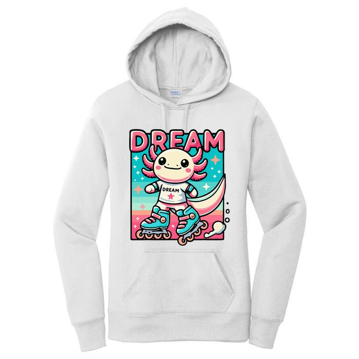 Rollerblading Axolotl Cute Salamander On Inline Skates Women's Pullover Hoodie