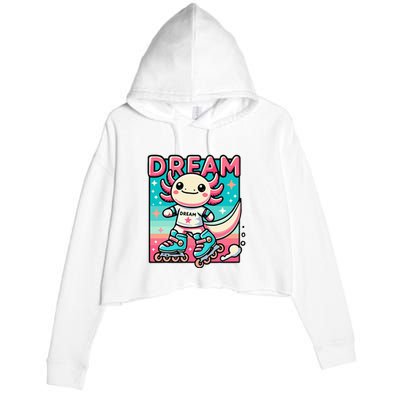 Rollerblading Axolotl Cute Salamander On Inline Skates Crop Fleece Hoodie