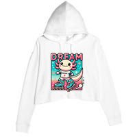 Rollerblading Axolotl Cute Salamander On Inline Skates Crop Fleece Hoodie
