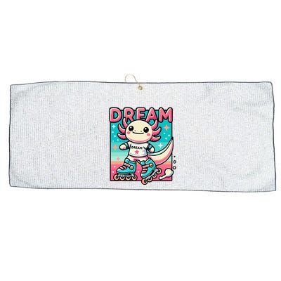 Rollerblading Axolotl Cute Salamander On Inline Skates Large Microfiber Waffle Golf Towel