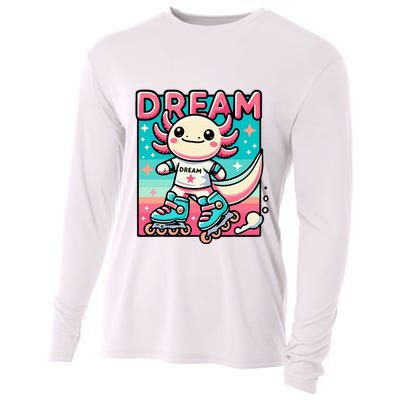 Rollerblading Axolotl Cute Salamander On Inline Skates Cooling Performance Long Sleeve Crew