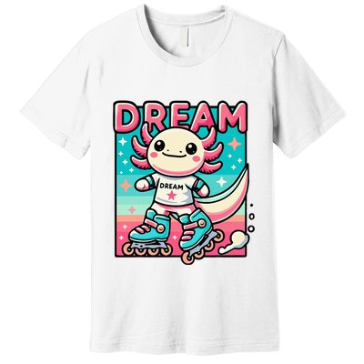 Rollerblading Axolotl Cute Salamander On Inline Skates Premium T-Shirt