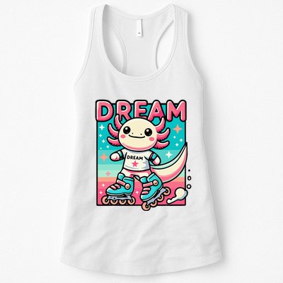 Rollerblading Axolotl Cute Salamander On Inline Skates Womens Tank Top