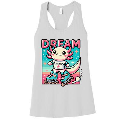 Rollerblading Axolotl Cute Salamander On Inline Skates Women's Racerback Tank