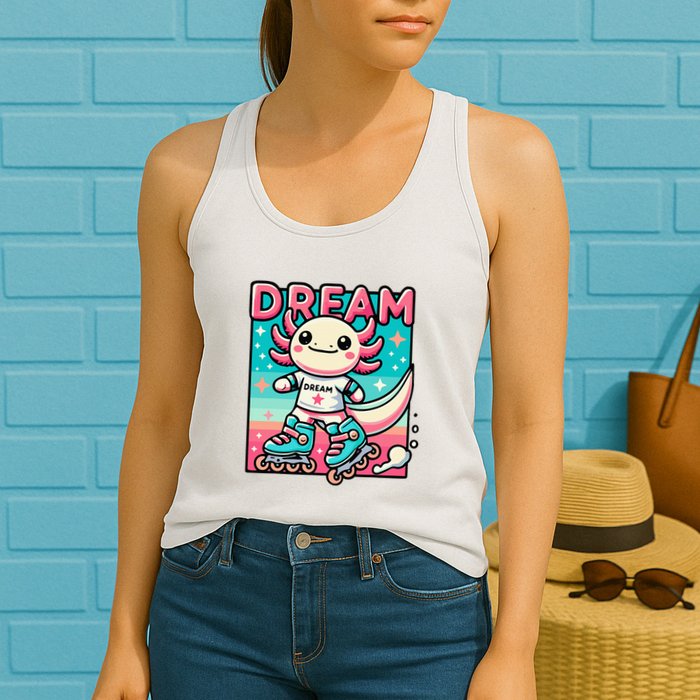 Rollerblading Axolotl Cute Salamander On Inline Skates Womens Tank Top