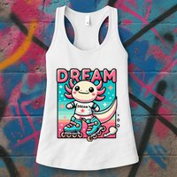 Rollerblading Axolotl Cute Salamander On Inline Skates Womens Tank Top