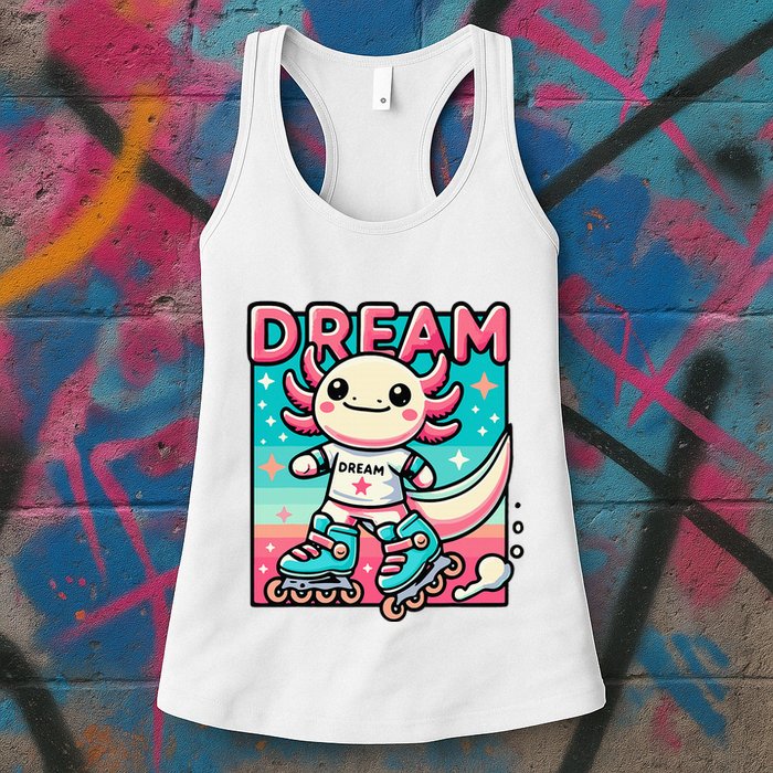 Rollerblading Axolotl Cute Salamander On Inline Skates Womens Tank Top