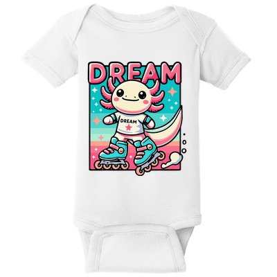Rollerblading Axolotl Cute Salamander On Inline Skates Baby Bodysuit
