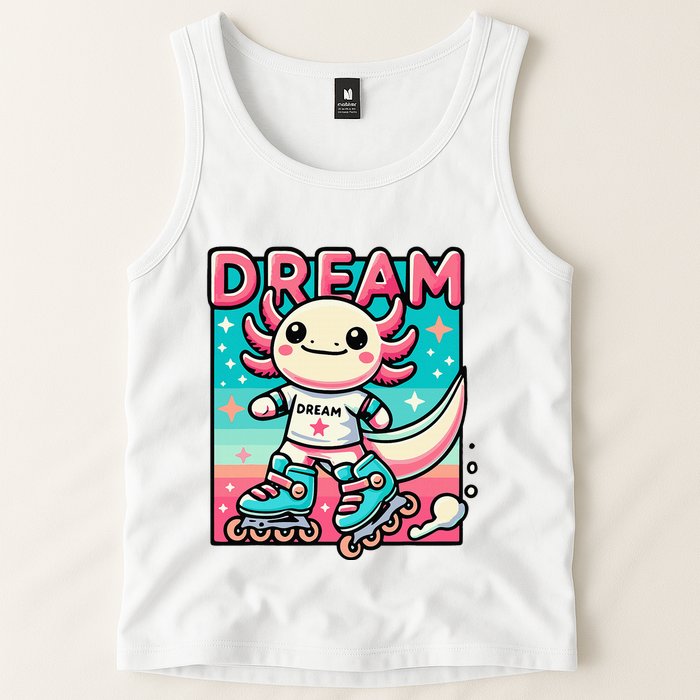Rollerblading Axolotl Cute Salamander On Inline Skates Tank Top