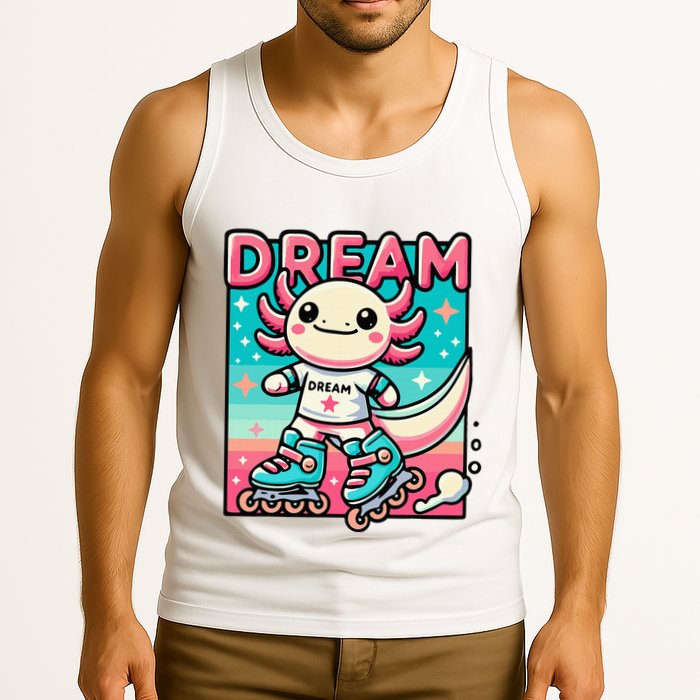 Rollerblading Axolotl Cute Salamander On Inline Skates Tank Top