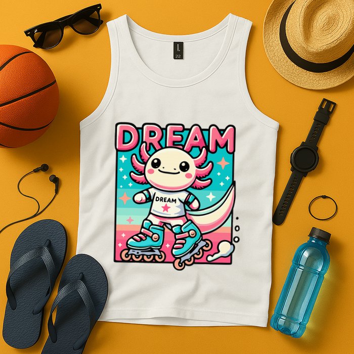Rollerblading Axolotl Cute Salamander On Inline Skates Tank Top