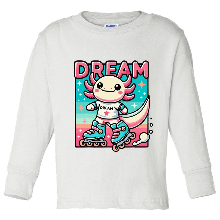 Rollerblading Axolotl Cute Salamander On Inline Skates Toddler Long Sleeve Shirt