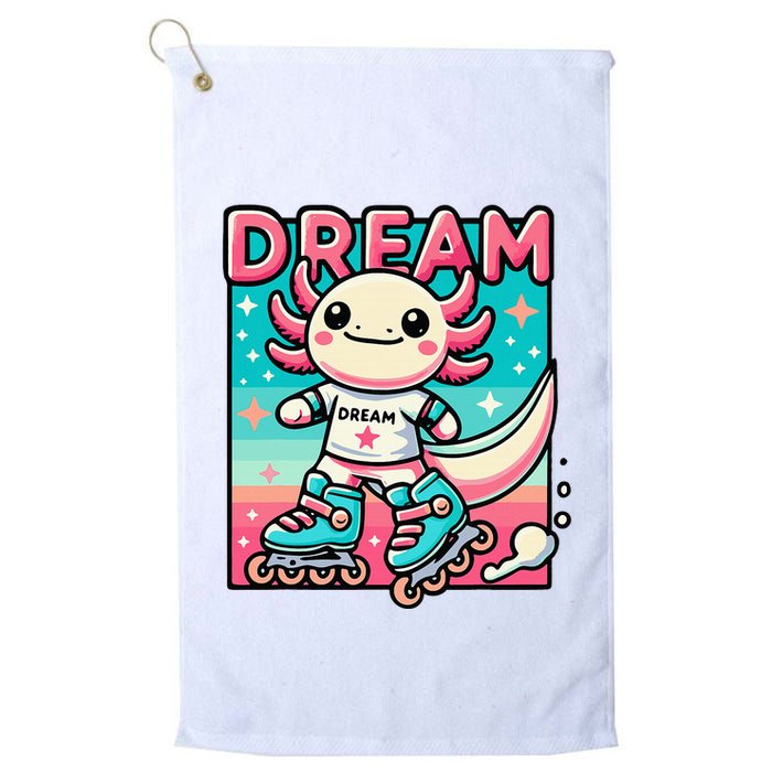 Rollerblading Axolotl Cute Salamander On Inline Skates Golf Towel