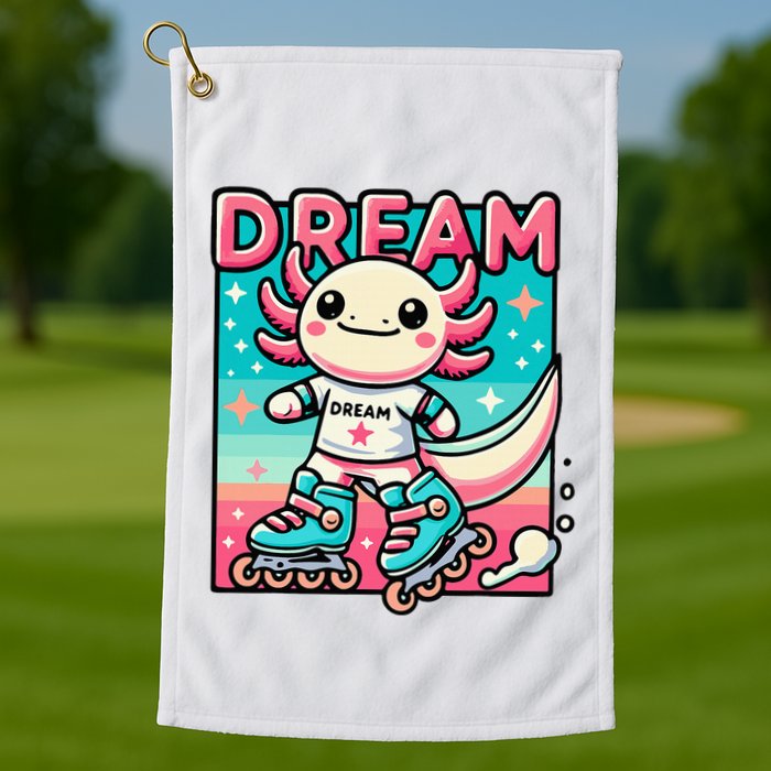 Rollerblading Axolotl Cute Salamander On Inline Skates Golf Towel