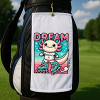 Rollerblading Axolotl Cute Salamander On Inline Skates Golf Towel