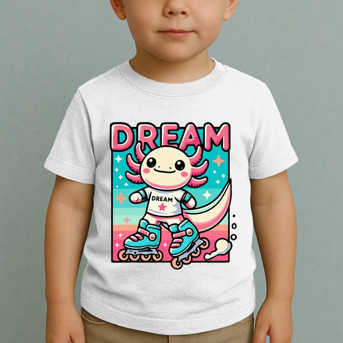 Rollerblading Axolotl Cute Salamander On Inline Skates Toddler T-Shirt