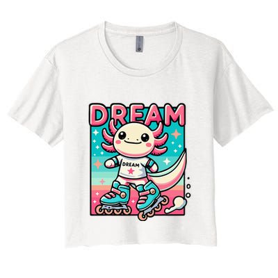 Rollerblading Axolotl Cute Salamander On Inline Skates Crop Top