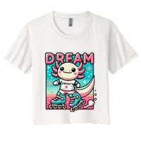 Rollerblading Axolotl Cute Salamander On Inline Skates Crop Top