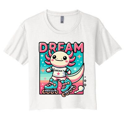 Rollerblading Axolotl Cute Salamander On Inline Skates Women's Crop Top Tee