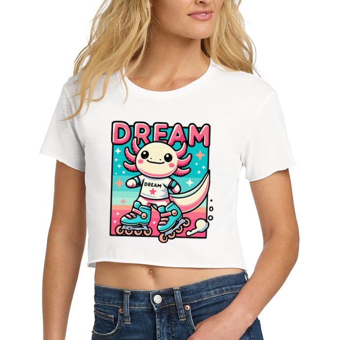 Rollerblading Axolotl Cute Salamander On Inline Skates Crop Top