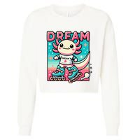 Rollerblading Axolotl Cute Salamander On Inline Skates Cropped Pullover Crew