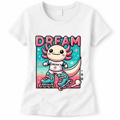 Rollerblading Axolotl Cute Salamander On Inline Skates Womens T-Shirt