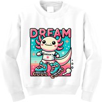 Rollerblading Axolotl Cute Salamander On Inline Skates Kids Sweatshirt