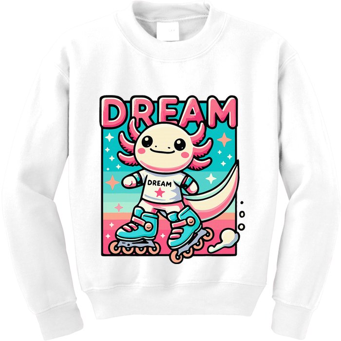 Rollerblading Axolotl Cute Salamander On Inline Skates Kids Sweatshirt