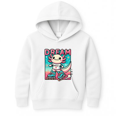 Rollerblading Axolotl Cute Salamander On Inline Skates Kids Hoodie
