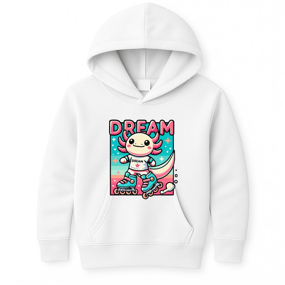 Rollerblading Axolotl Cute Salamander On Inline Skates Kids Hoodie