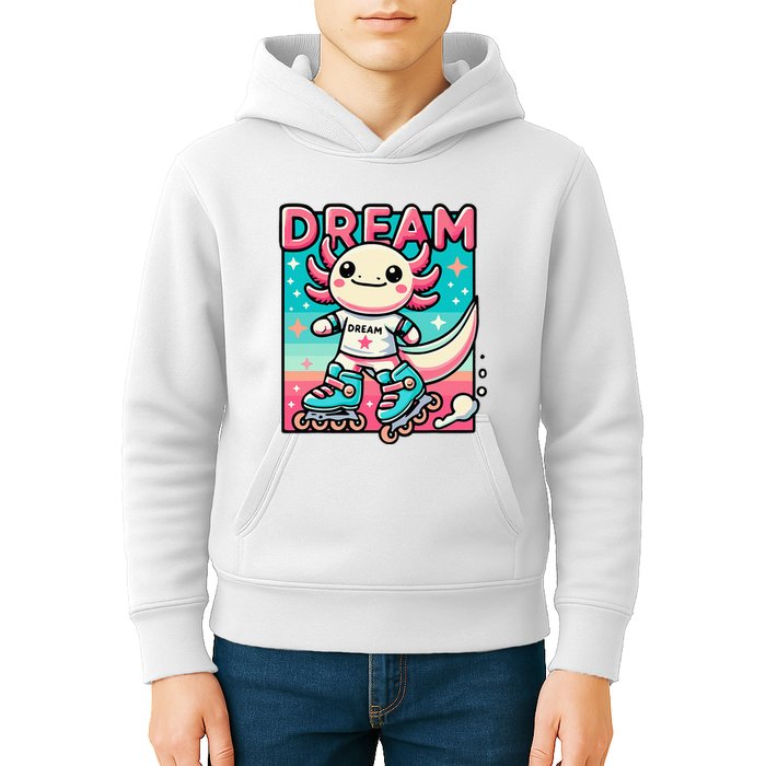 Rollerblading Axolotl Cute Salamander On Inline Skates Kids Hoodie