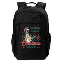 Rocking Around Christmas Tree Santa Hat Skeleton Guitar Xmas Daily Commute Backpack