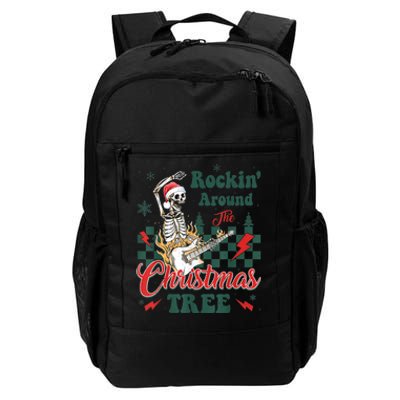 Rocking Around Christmas Tree Santa Hat Skeleton Guitar Xmas Daily Commute Backpack