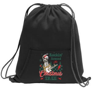 Rocking Around Christmas Tree Santa Hat Skeleton Guitar Xmas Sweatshirt Cinch Pack Bag