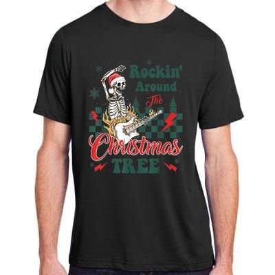 Rocking Around Christmas Tree Santa Hat Skeleton Guitar Xmas Adult ChromaSoft Performance T-Shirt