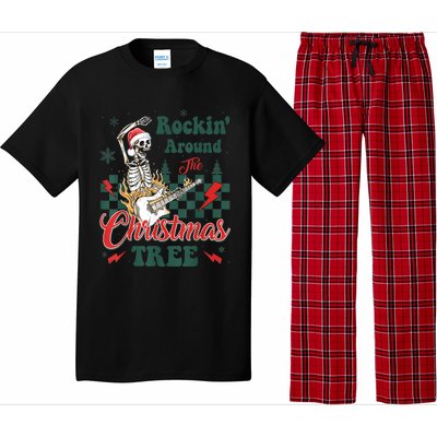 Rocking Around Christmas Tree Santa Hat Skeleton Guitar Xmas Pajama Set