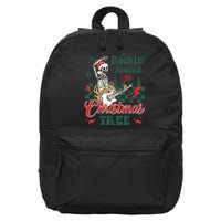 Rocking Around Christmas Tree Santa Hat Skeleton Guitar Xmas 16 in Basic Backpack