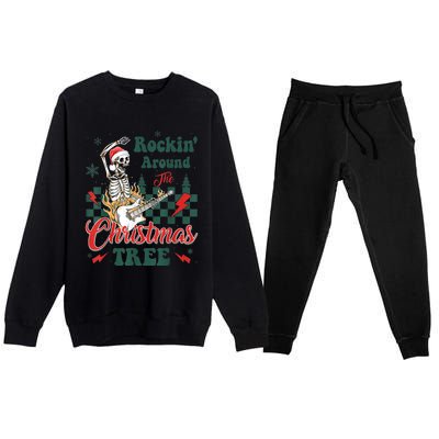 Rocking Around Christmas Tree Santa Hat Skeleton Guitar Xmas Premium Crewneck Sweatsuit Set