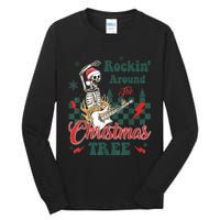 Rocking Around Christmas Tree Santa Hat Skeleton Guitar Xmas Tall Long Sleeve T-Shirt