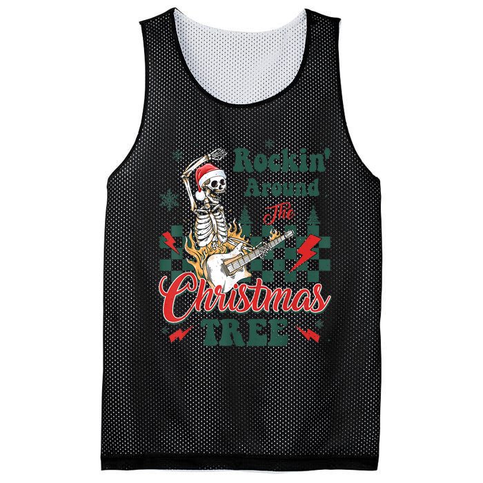 Rocking Around Christmas Tree Santa Hat Skeleton Guitar Xmas Mesh Reversible Basketball Jersey Tank