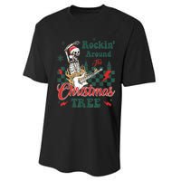 Rocking Around Christmas Tree Santa Hat Skeleton Guitar Xmas Performance Sprint T-Shirt