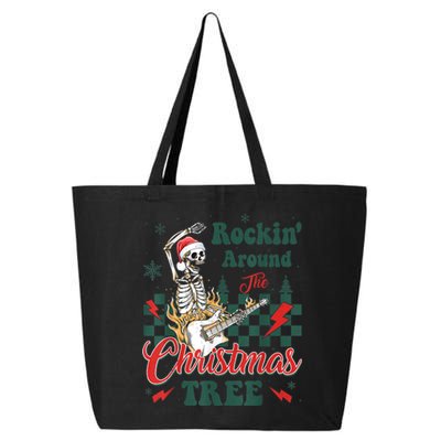 Rocking Around Christmas Tree Santa Hat Skeleton Guitar Xmas 25L Jumbo Tote