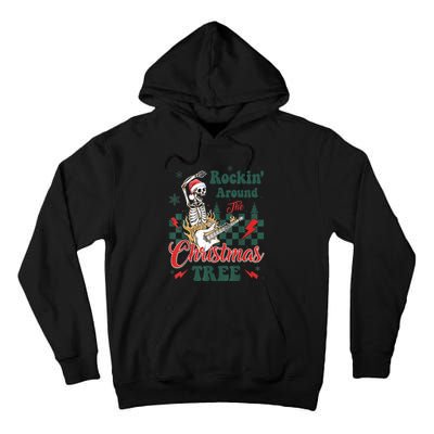 Rocking Around Christmas Tree Santa Hat Skeleton Guitar Xmas Tall Hoodie