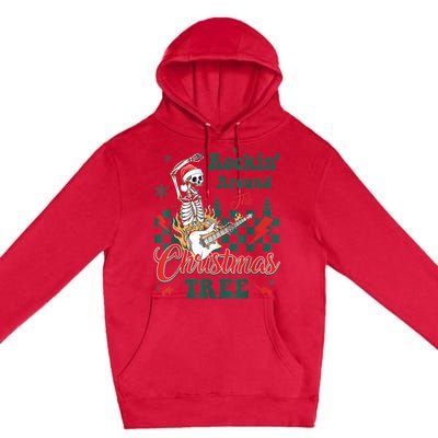 Rocking Around Christmas Tree Santa Hat Skeleton Guitar Xmas Premium Pullover Hoodie