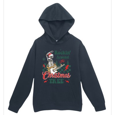 Rocking Around Christmas Tree Santa Hat Skeleton Guitar Xmas Urban Pullover Hoodie