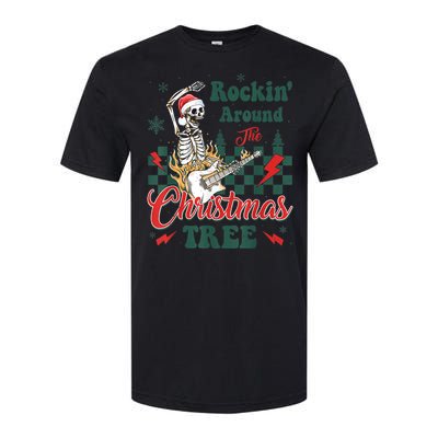 Rocking Around Christmas Tree Santa Hat Skeleton Guitar Xmas Softstyle CVC T-Shirt