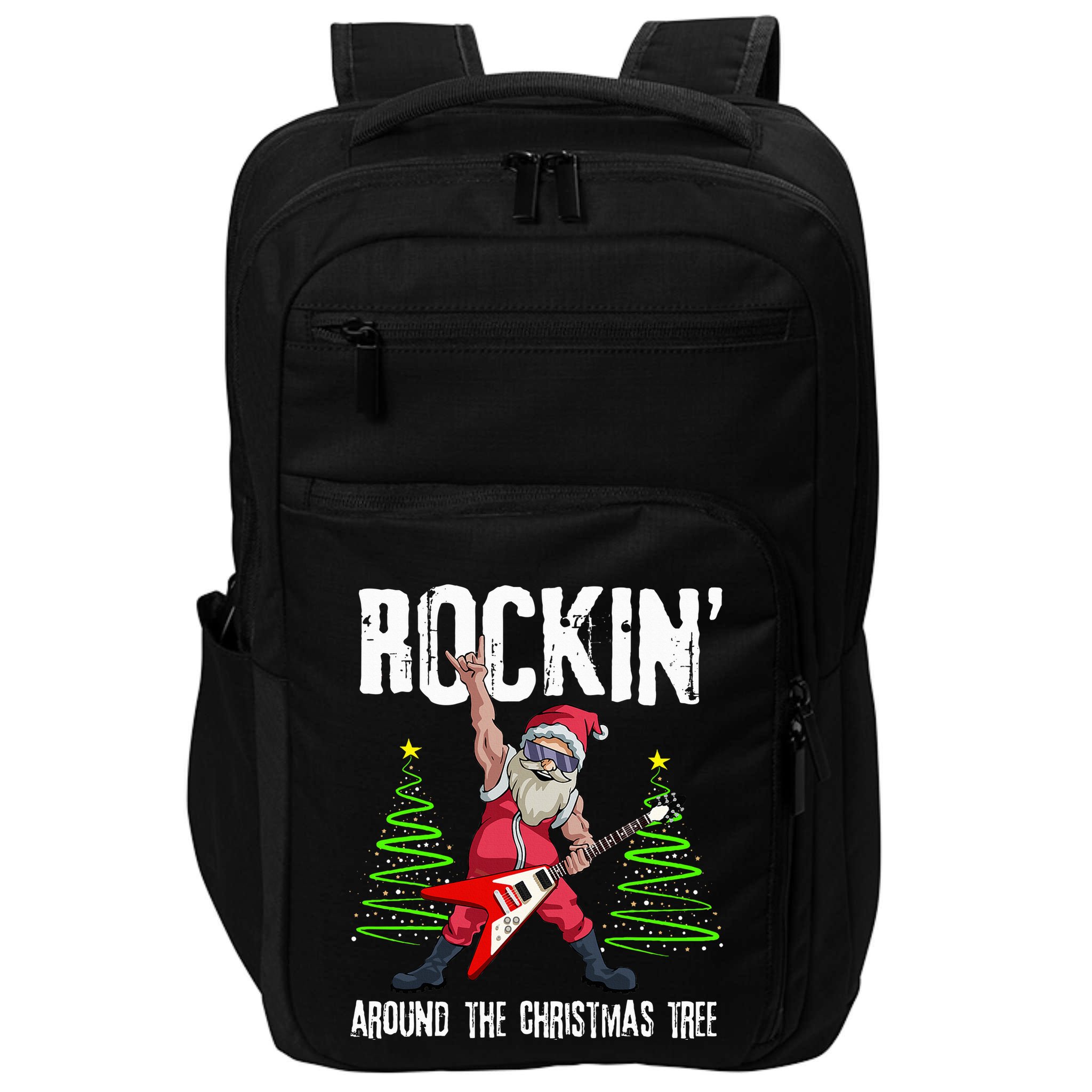 Rockin Around Christmas Tree Funny Rocker Santa Impact Tech Backpack