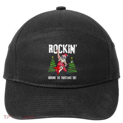 Rockin Around Christmas Tree Funny Rocker Santa 7-Panel Snapback Hat