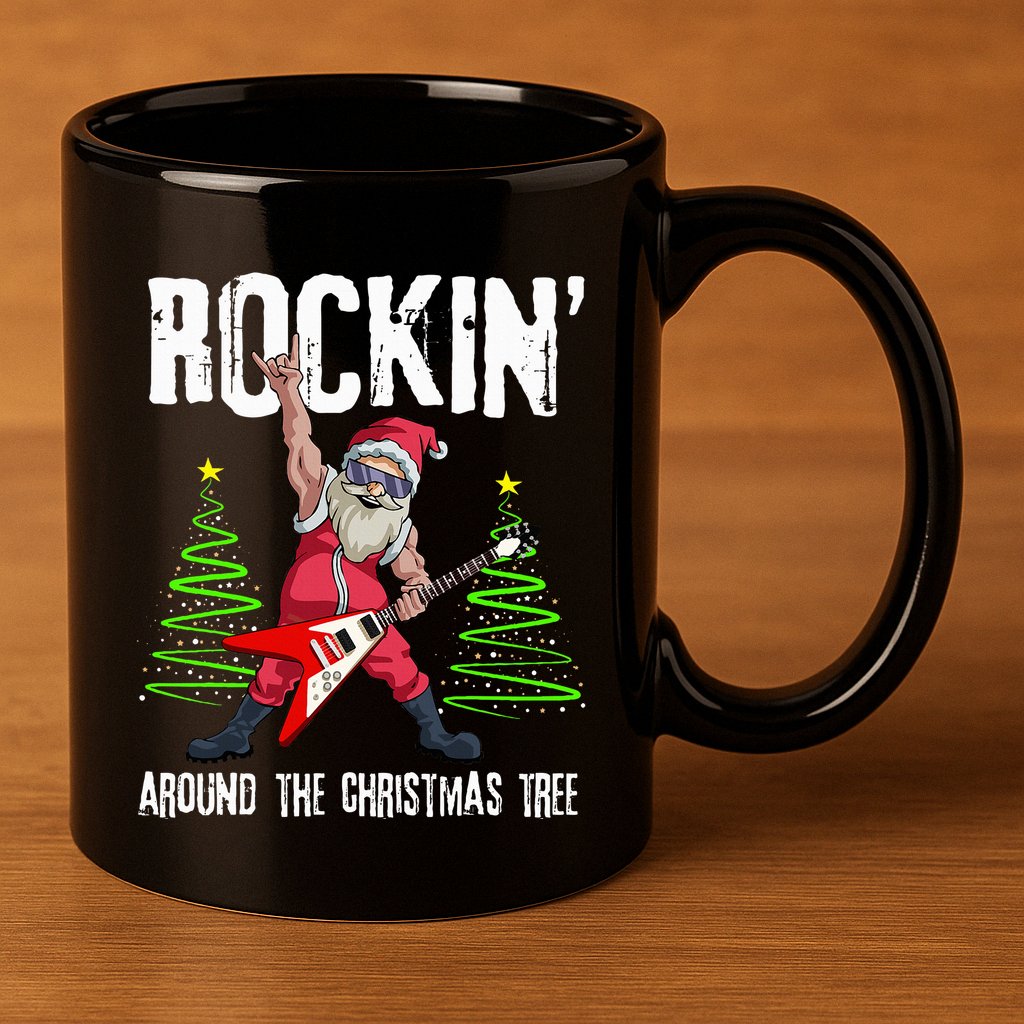 Rockin Around Christmas Tree Funny Rocker Santa 11oz C Handle Ceramic Mug