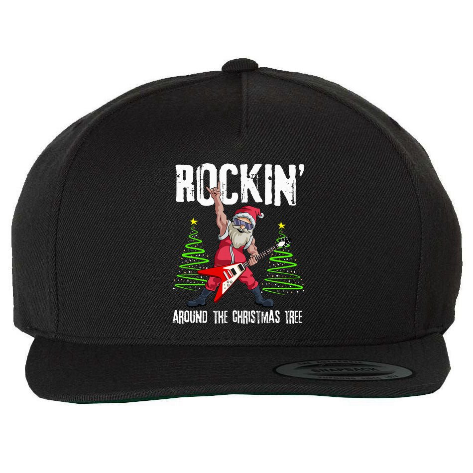 Rockin Around Christmas Tree Funny Rocker Santa Wool Snapback Cap